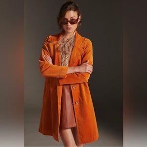 Anthropologie Orange Corduroy Long Coat